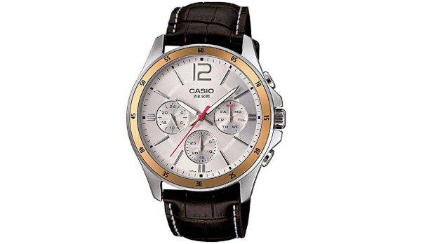 Casio Enticer Men Multi Dial White Watch with Laeher band