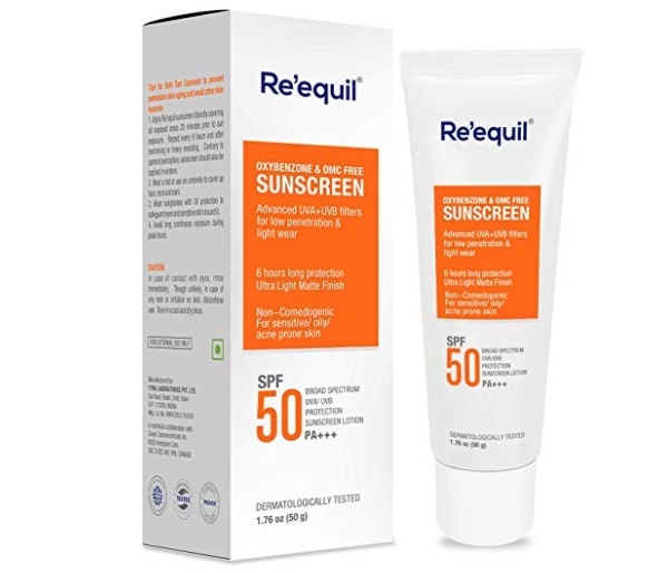 RE' EQUIL Oxybenzone and Zero-Omc Sunscreen for Oily, Sensitive and Acne Prone Skin