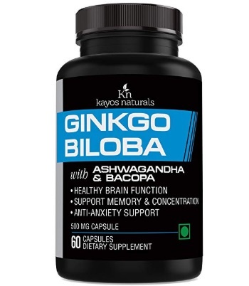 Kayos Naturals Ginkgo Biloba, Ashwagandha and Brahmi Capsules