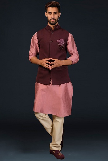 Men’s pink kurta with jacket