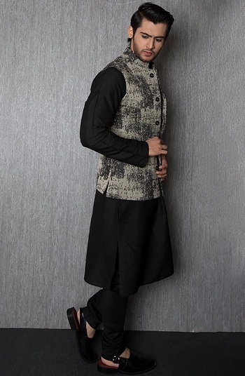 black kurta pajama with jacket