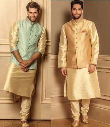 golden kurta pajama with jacket