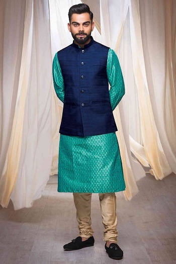 green kurta pajama with jacket