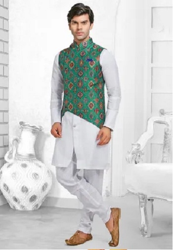 kurta pajama with printed jacket