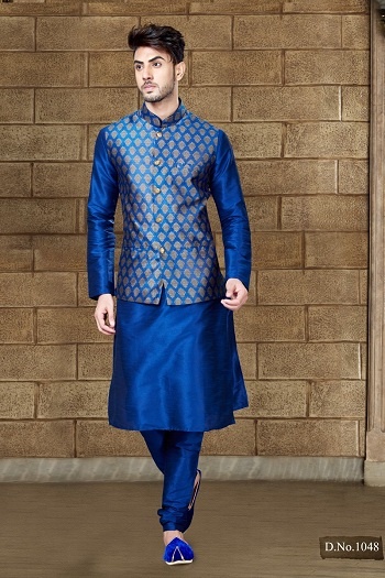 navy blue kurta pajama with jacket