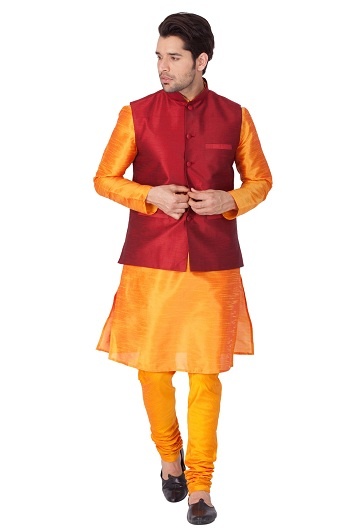 orange kurta pajama with jacket