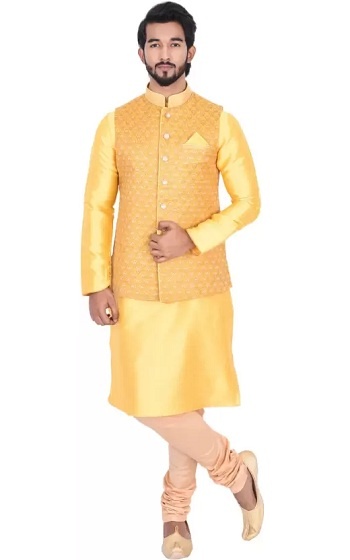 yellow kurta with jacket