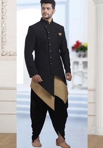 Black Pathani kurta asymmetric style