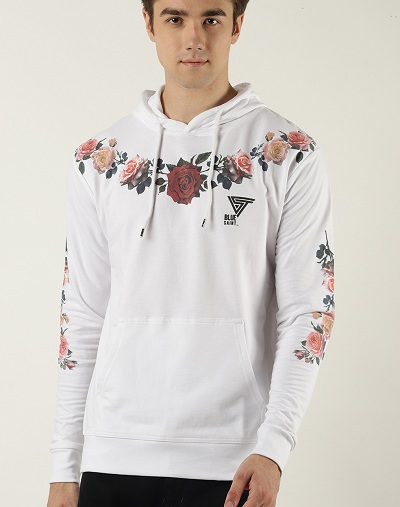 Mens white floral printed hooded sweatshirt