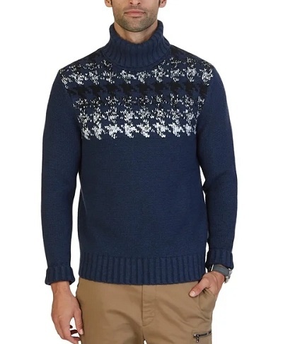 Navy and white sweater turtleneck