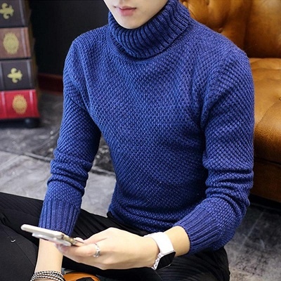 blue turtleneck sweater