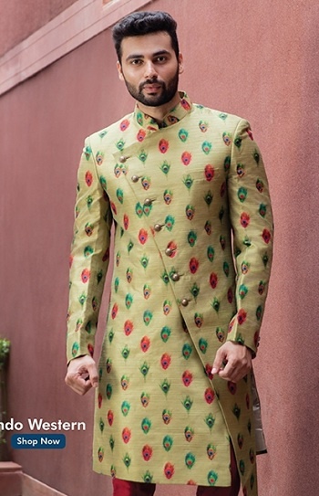 feather printed indo western kurta