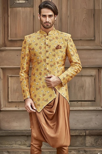 floral printed sherwani kurta for men