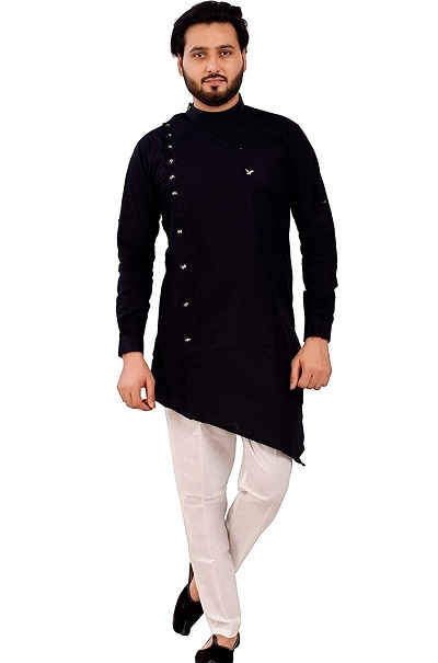 Diagonal Hemline Men’s Black Kurta