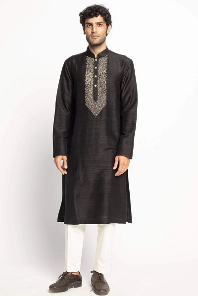 Party Wear Silk Black Kurta