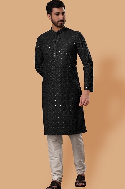 Sequined Mirror Kurta For Men