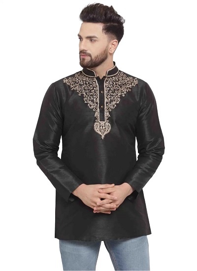 Short Art Silk Embroidered Kurta