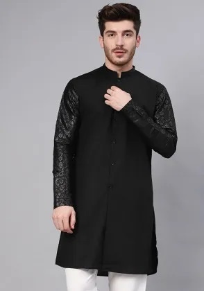 Short Designer Black Kurta For Men