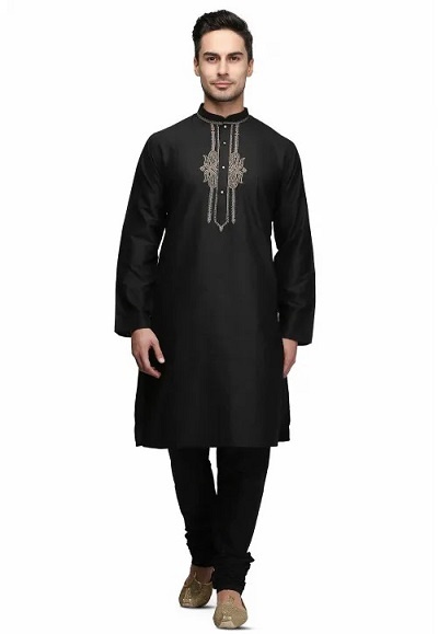 Simple Black Silk Kurta