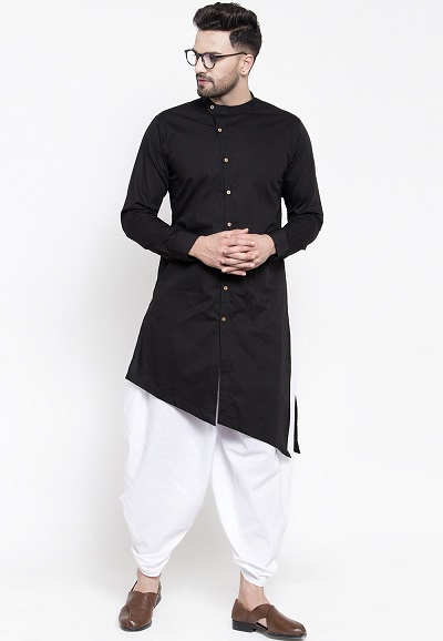 Simple Diagonal Black Kurta For Men