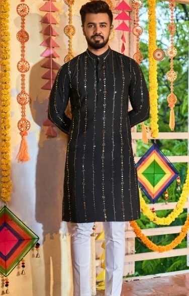 Stylish Embroidered Black Kurta