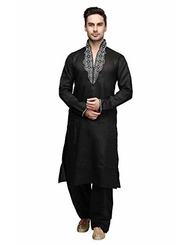 Wedding Wear Silk High Neck Kurta For Men